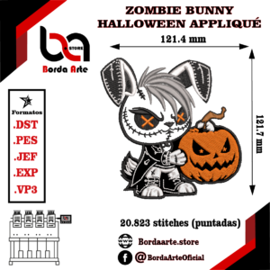 Zombie Bunny Halloween Applique Embroidery Design