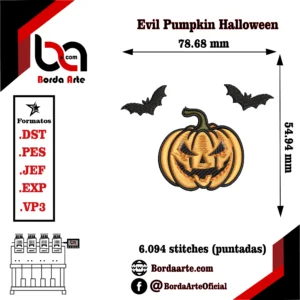 Evil Pumpkin Halloween Embroidery Design